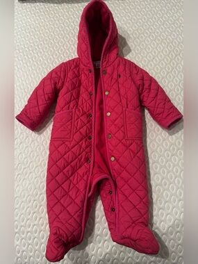 Ralph Lauren Quilted Hooded Baby One-Piece in Hot Pink